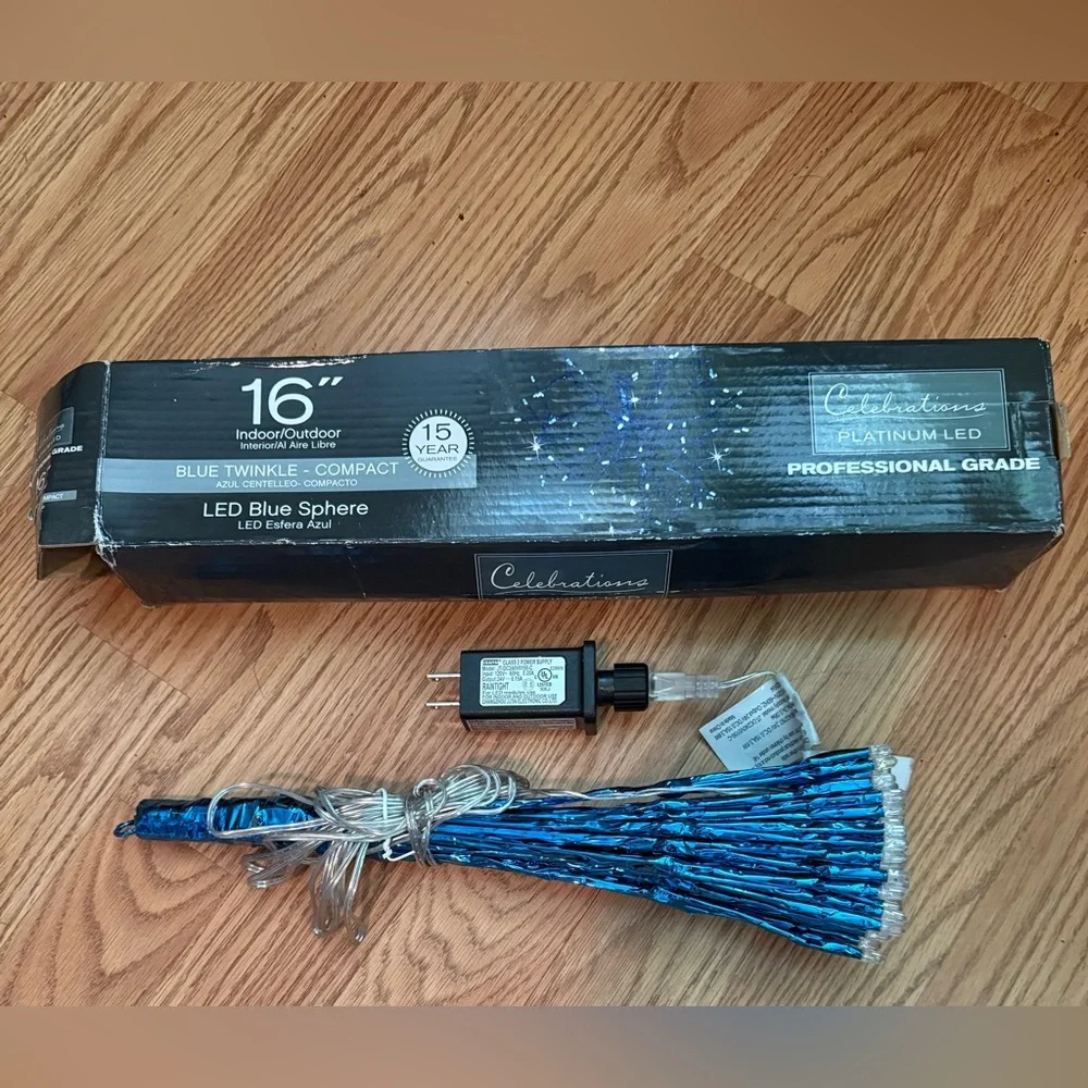 NWT Celebrations Platinum LED Blue Shimmer Sphere 16 in Hanging Decor